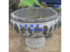 大興石雕青石魚缸花缽鯉魚荷花雕塑 