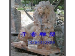 歐式雕塑非洲獅石雕，晚霞紅石材雕