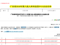 廣州華茂入庫廣東省科技型中小企業名單
